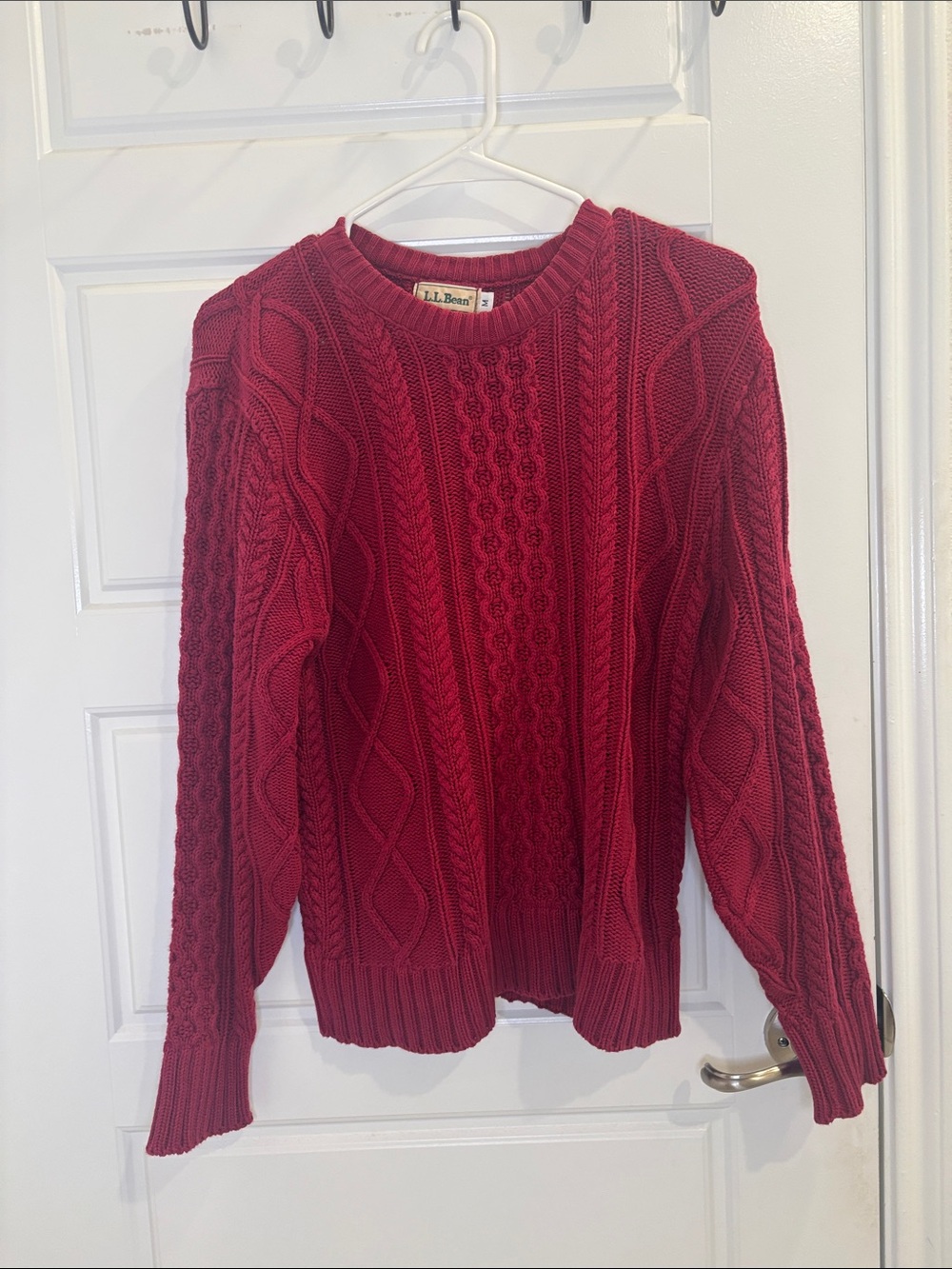 Vintage L.L.Bean Cable Knit Sweater M Made USA 100% Cotton Burgundy